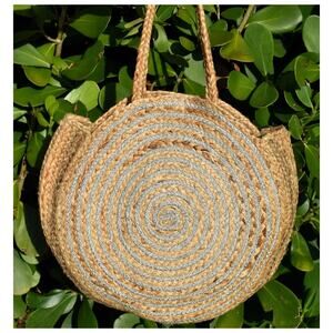 Round jute tote handbag